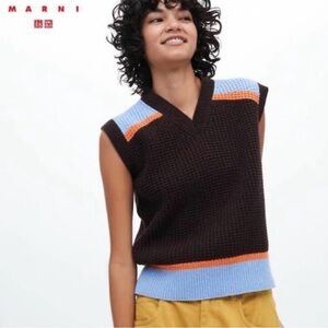 Marni V-Neck Sweater Vest - Brown, Blue, Orange